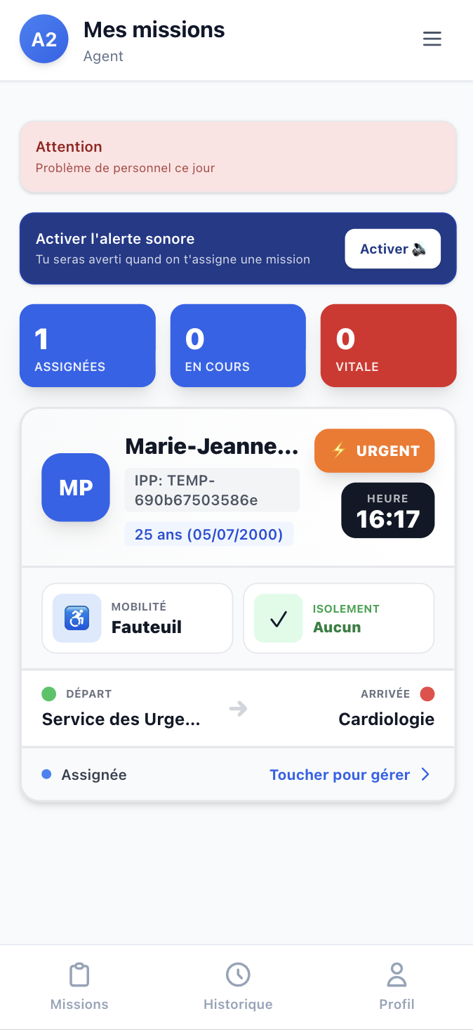 Application mobile brancardier – vue mission