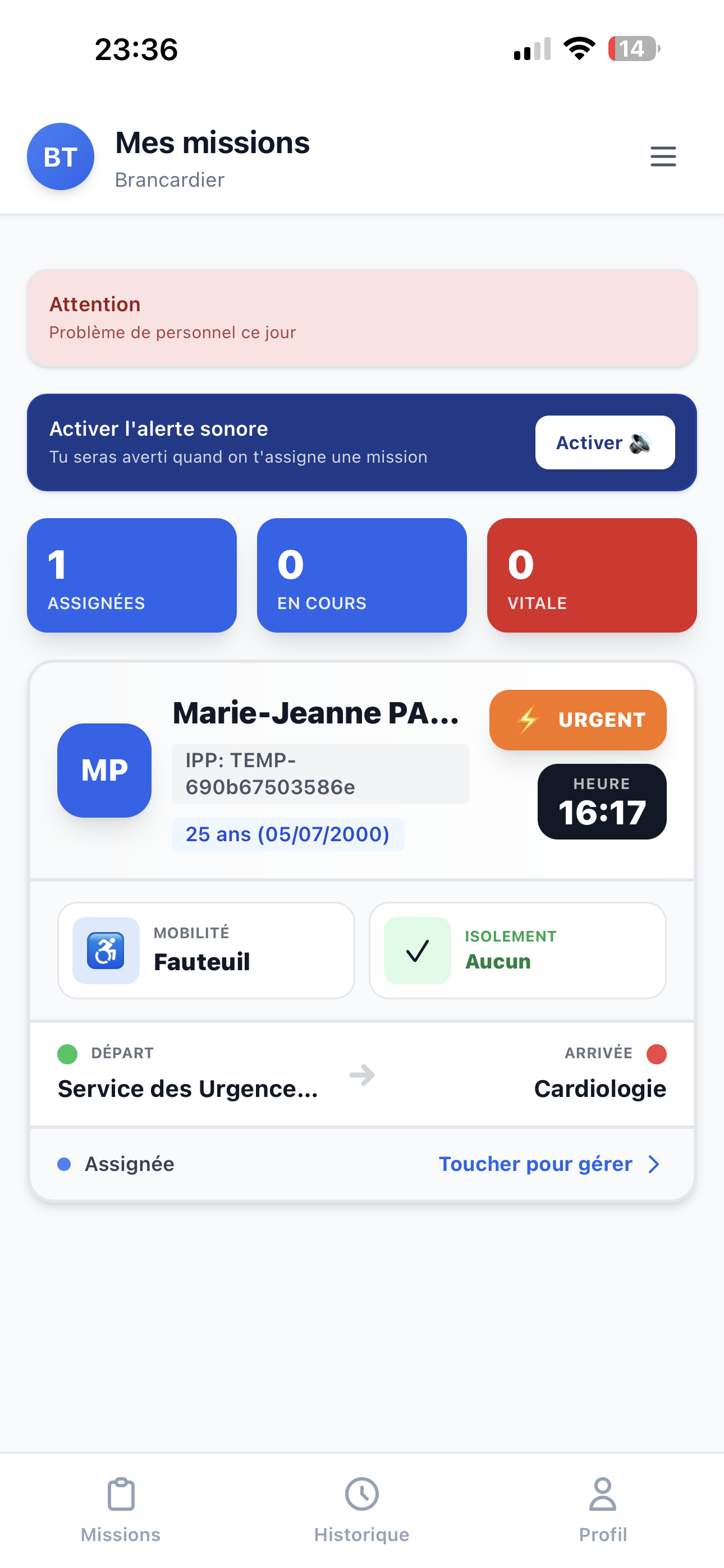 Application mobile brancardier